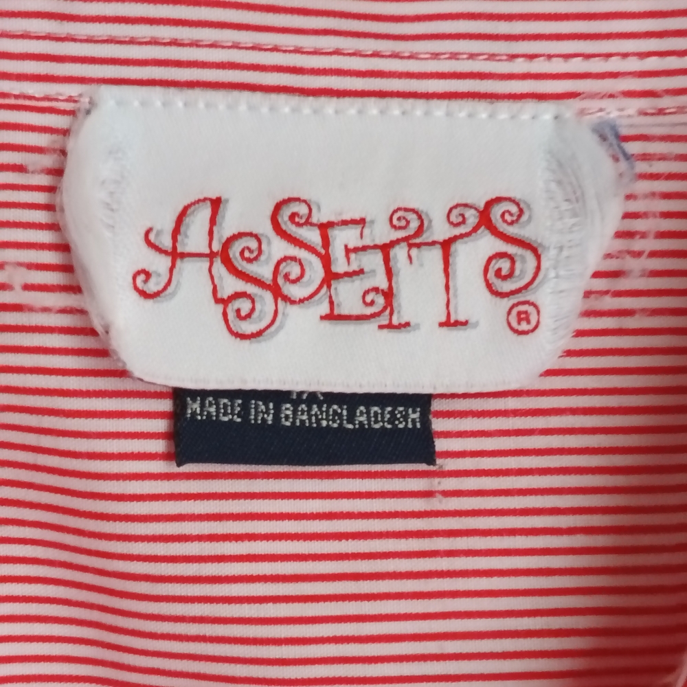 Assets Blouse Women 1X Red & White Casual Button Down Shirt Artsy Embellishments - Picture 4 of 6